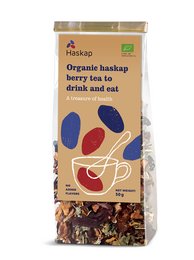 Organic haskap berry tea to drink and eat. Contains a blend of dried haskap berries, herbs, and spices for a flavorful and nutritious tea experience.