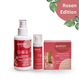  Rose-themed beauty gift set containing rose-scented products for skin care and pampering.