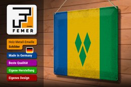 Blechschild Flagge Saint Vincent Grenadinen 40x30cm Vintage