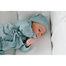 ENSEMBLE 5 PCS(CHEMISE+PANTALON+GANTS+BAVOIR+CHAUSSETTES)POUR NOUVEAU-NÉ (0-6 MOIS)-100%COTON-MOD. DUENDES - BLEU FONCÉ