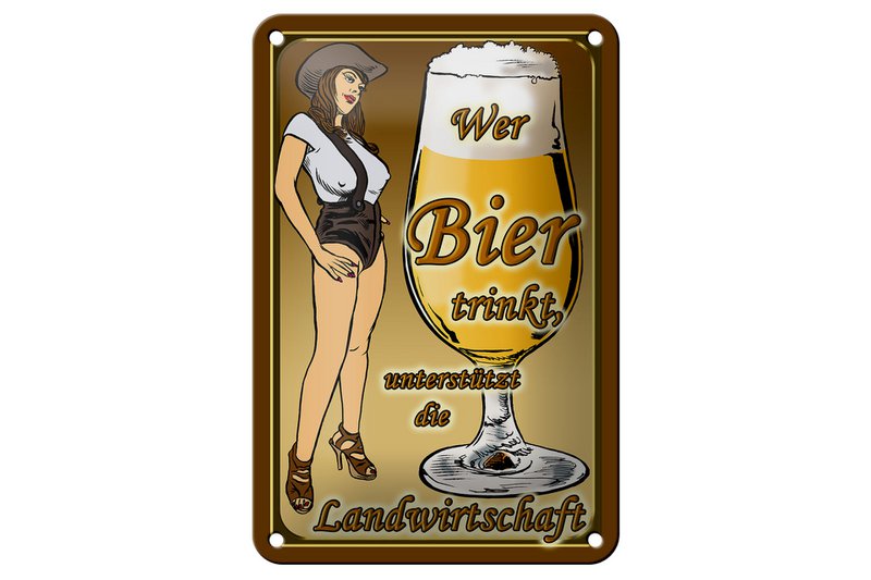 Tin sign Pinup 12x18cm who drinks beer supports country decoration