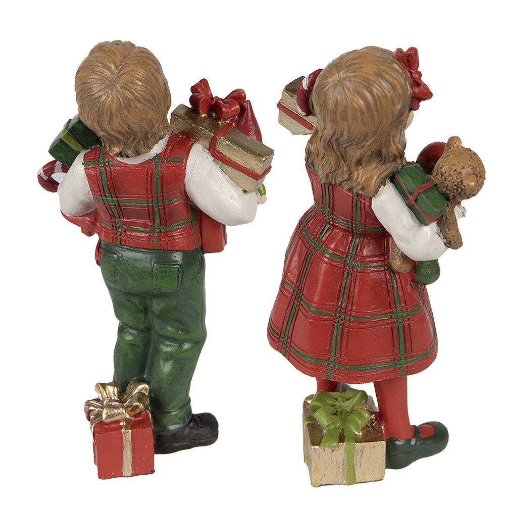 Decoratie Beeld Kinderen set van 2 / 13 cm Rood Groen Polyresin Kerstdecoratie