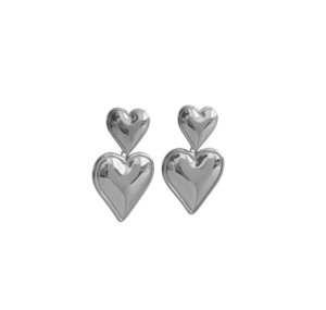 Double Heart Statement Earrings - Silver
