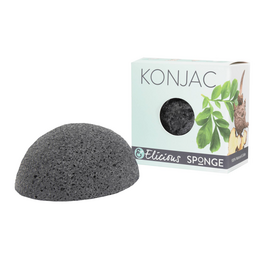 Charcoal konjac facial sponge for oily/impure skin. Made from natural konjac plant, the sponge gently exfoliates and cleanses skin without irritation.