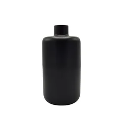 Black ceramic vase with a cylindrical shape and a narrow neck.