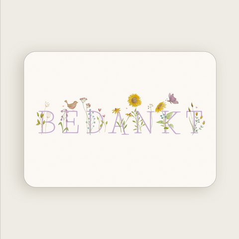 Postcard (A6) Thank you flowers, sunflower, birds, butterfly