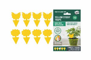 Klebestreifen für Fruchtfliegen und Trauerfliegen – 12 Stück – ökologischer gelber Fliegenfänger zur Fliegenbekämpfung