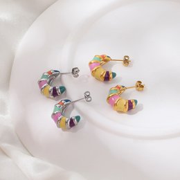 Nadine - Colourful Enamel Hoop Croissant Earrings