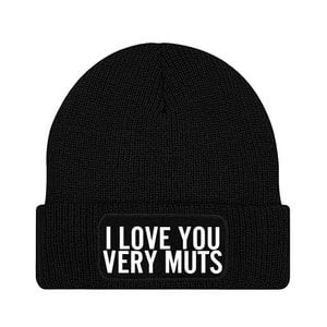 Beanie zwart i love you very muts