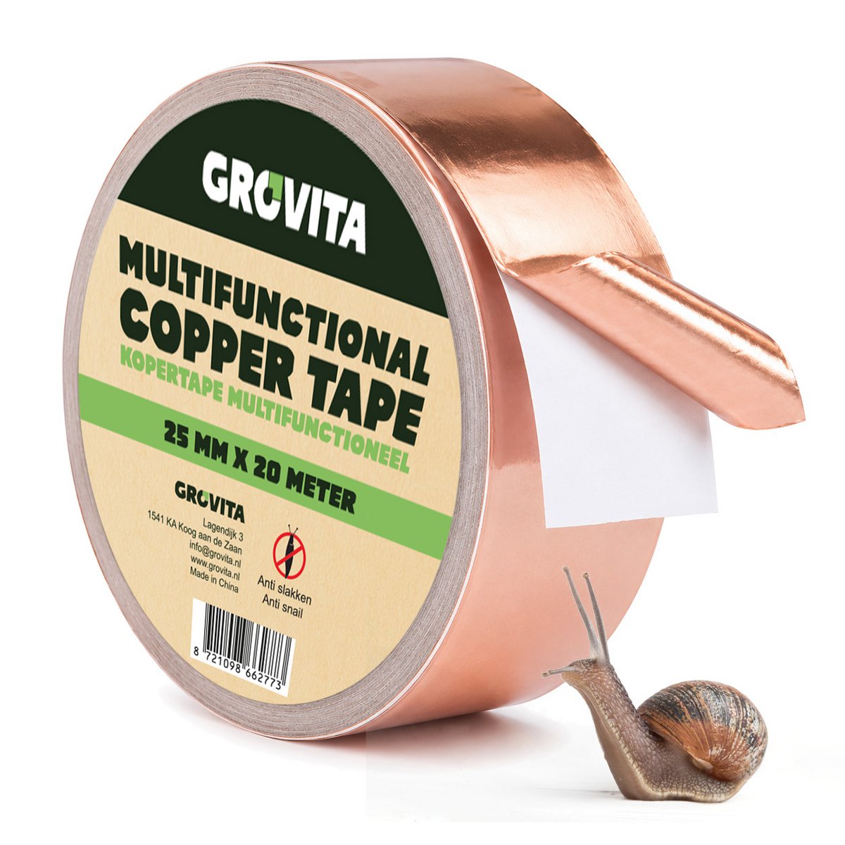 Grovita Kopertape - 25 mm x 20 meter - Anti-Slakken - Slakkentape