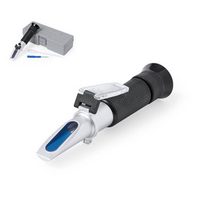 Portable hand-held refractometer, specially designed for Brix control. It is operated by pouring a drop into the designated compartment, then lowering the transparent lid and looking through the viewer, while adjusting the knob. Portable and supplied insi