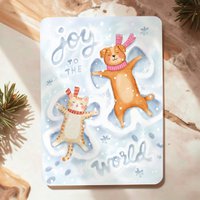 Card Winter Christmas Holidays Snow Funny Dog Cat Postcard