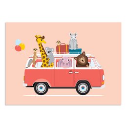 Volkswagen busje poster dieren roze A3