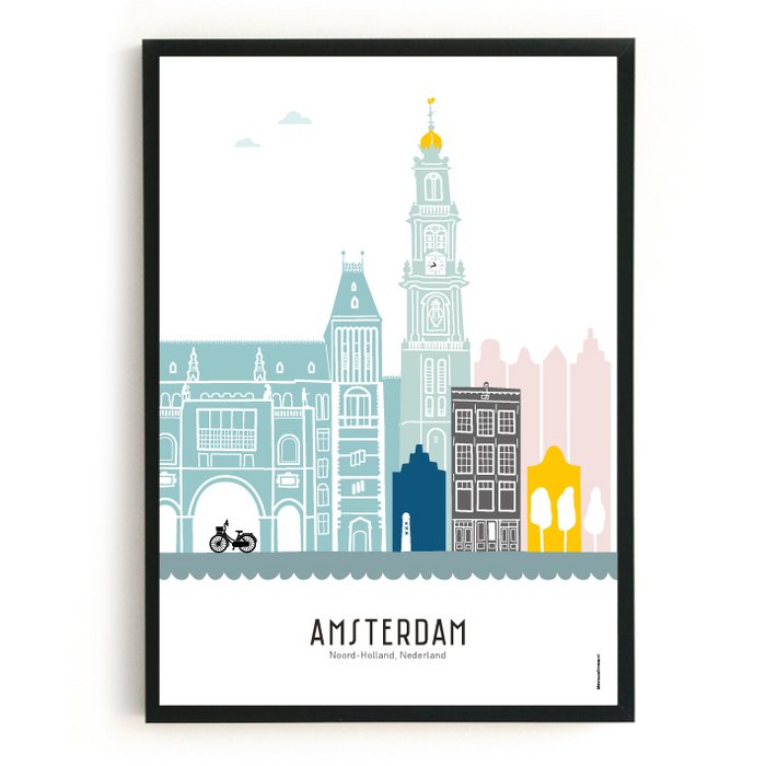 Poster skyline Amsterdam in kleur