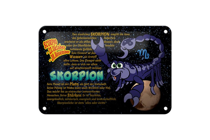 Tin Sign Zodiac Sign 18x12cm Scorpio Planet Strength Decoration