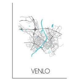 Venlo map poster, a minimalist wall art piece featuring a detailed map of the city of Venlo, Netherlands. Available in A3 and A2 sizes, with or without a white or black frame.