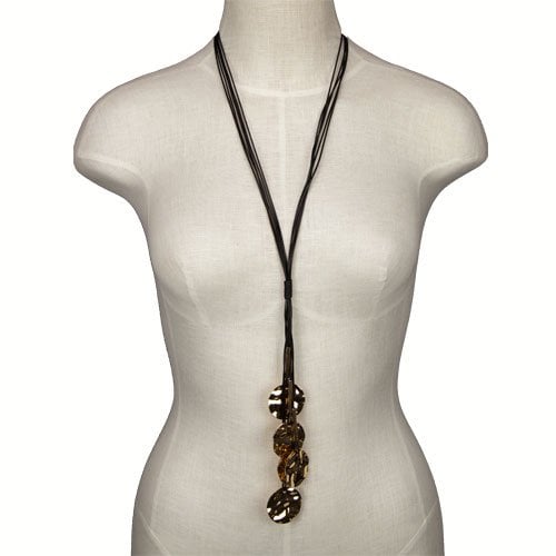 Multi-strand ribbon necklace with pendants, gold-silver Online