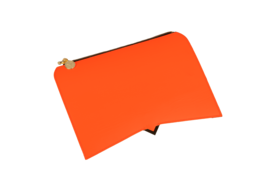 Bright orange leather handbag with a zipper closure and a simple, minimalist design.