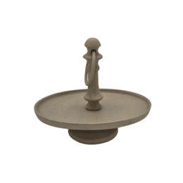 Gray oval-shaped tiered tray with a decorative handle on top.