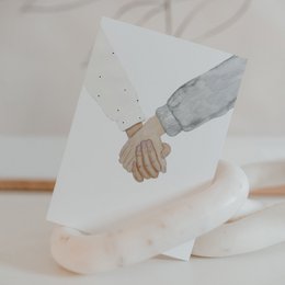  Watercolor card featuring two hands clasped together in a gesture of friendship. The card is part of a set of 10 friendship cards.