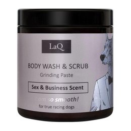  A body wash and scrub for men with a grinding paste texture and a sex & business scent. The product is designed for true racing dogs.