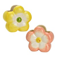 Vase Blume aus Keramik, 2-fach, Gelb/Rosa (B/H/T) 13x12x7cm