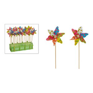 Bloemplug pinwheel gemaakt van kunststof/hout, kleurrijk (B/H/D) 9x28x4cm