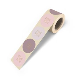 A roll of 500 round stickers in cool and warm color variants, with the text "For You" printed on each sticker.