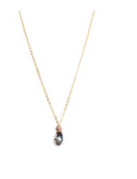 Short gold necklace with black diamond-shaped Swarovski crystal drop pendant.