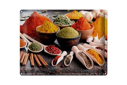  Colorful spices bowls spoons kitchen decorative tin sign vibrant red yellow culinary art