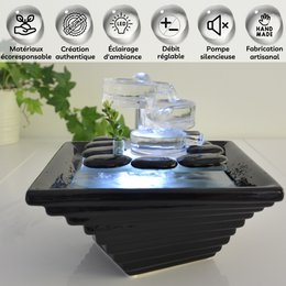 Indoor Fountain - Himalaya - Crystal Line in Glass and Ceramic - Meditation Decoration - White Light - Decorative Gift Idea