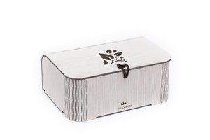 Krea-Wood handgemaakte theedoos, gemaakt van eikenhout met theeblaadjesmotief, in vintage witte kleur