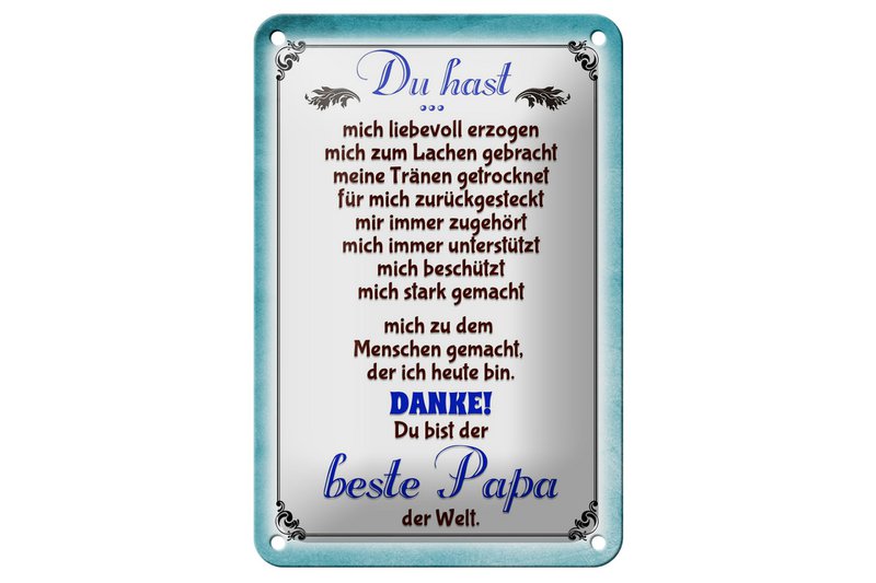 Tin sign saying 12x18cm Thank you to the best dad decoration