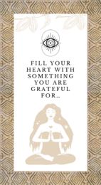 Affirmation cards bundle featuring a minimalist design with an eye symbol and text encouraging the user to fill their heart with something they are grateful for. The cards appear to be part of a "Herbal Cacao" product line, with a QR code for further information.