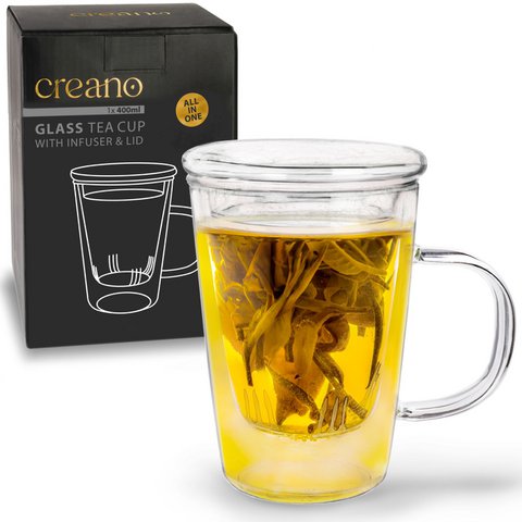 Creano theeglas all-in-one 400ml zeefdeksel
