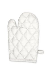 White quilted oven gloves made of 100% cotton, measuring 21 x 30 cm.