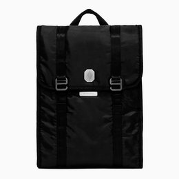 Black backpack with adjustable straps and multiple compartments for storage and organization.
