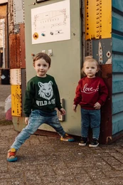 Green Kids' Sweater with Wolf Print – Wild & Free