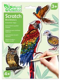 Colorful scratch stickers featuring vibrant parrots in various poses. Ideal for arts and crafts projects, these stickers allow you to create unique designs by scratching off the surface to reveal the intricate patterns underneath.