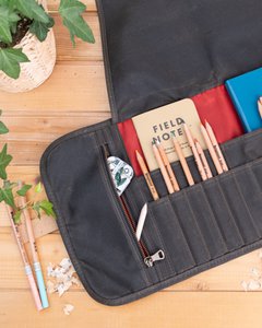 Large waxed canvas artist pencil roll up case, Fabric pencil holder for artists, Art store gift