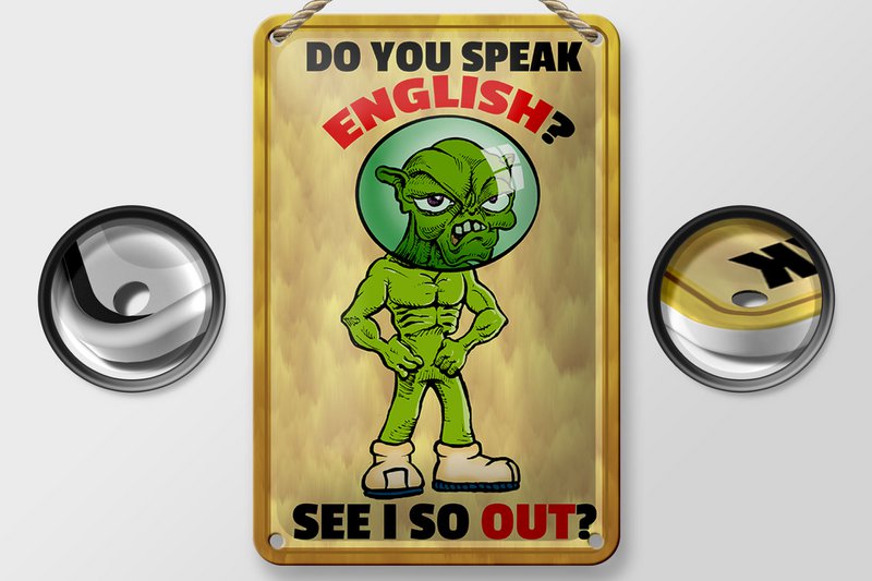 Blechschild Spruch 12x18cm Do you speak english See i so out Schild
