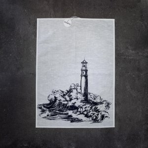 Geschirrtuch Halbleinen weiß mit Leuchtturm