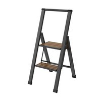 BLACK ALUMINUM LADDER 2 BAMBOO WOOD STEPS 44.5X5.4X99CM LL84579