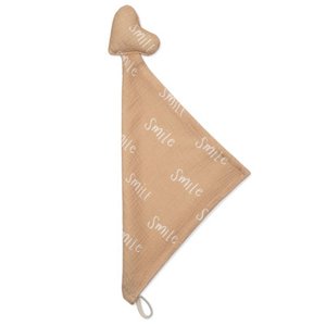 Windelkuscheltier mit Glöckchen aus Bio-Musselin-Baumwolle HERZ SMILE