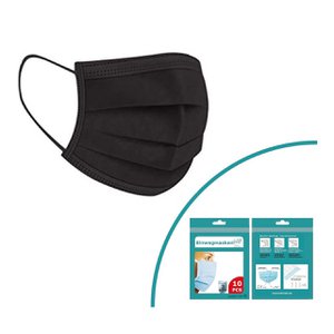 Mund-nose mask 10 set black, 3-layer, with ear loops, in 10 bags