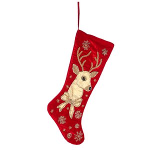 FABR.XMAS DEER STOCKING RD/GLD 54CM
