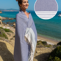 PHARAO Cotton Hammam Sauna Towel – Compact & Lightweight – Blue / Dark Blue - 180x100 cm