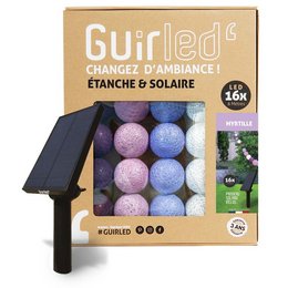 The product is a set of Myrtille Fairy Lights Outdoor Waterproof & Solar Powered LED Balls. It comes in two variants - 16 boules and 32 boules. The lights are solar-powered and waterproof, making them suitable for outdoor use. The product is part of the String Lights category.