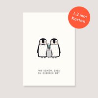 Postcard natural cardboard - "Penguin family - How wonderful that you were born"