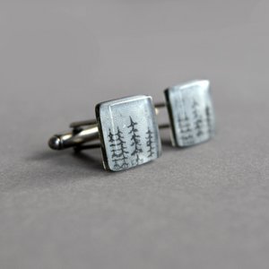 Cuff links with pine trees, Unique gift for men